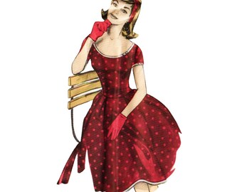 1950s Full Skirted Summer Dress Sewing Pattern Ringier c11430 B36 FF  VFG
