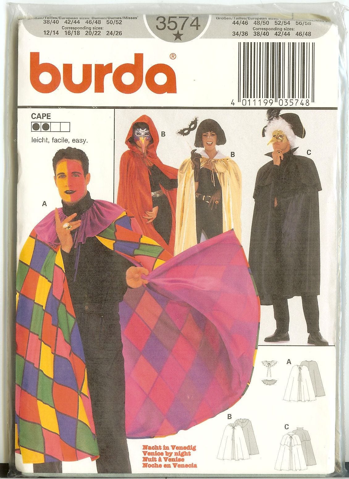 Patron De Couture Burda Pour Cape De Carnaval - Tailles 38 à 54 - Neuf