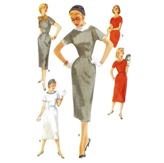 1950s Sheath Dress With Detachable Trim or Bow Simplicity Pattern 1410 B30 Sz 12 VFG Etsy Norway
