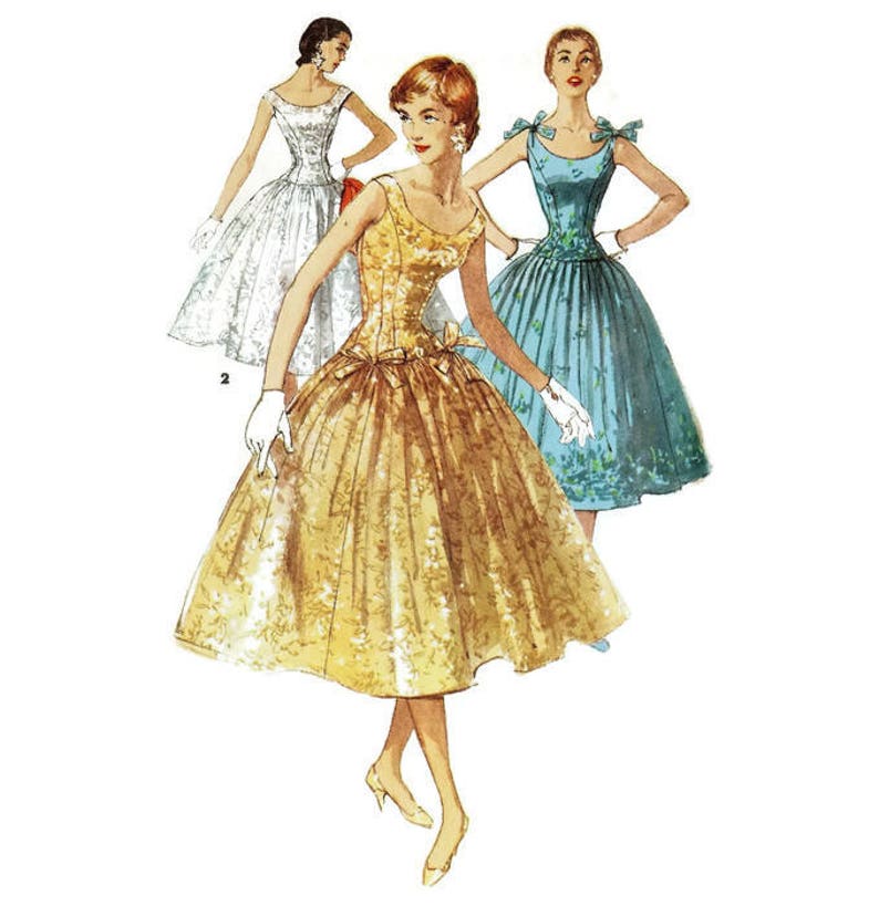 1950s Full Skirted Party Dress Cocktail Dress Pattern Simplicity 1153 B29 Sz 11 Junior Size Sewing Fiber Sewing Keyforrest Lt