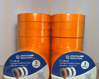 Spartan Industrial Orange Painters / Masking Tape  - One Inch - Lot of 24 Rolls (8 Packs of 3)