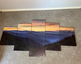 Great Smoky Mountains 5-Piece Canvas Wall Art Set  Framed Landscape Print (60x32)