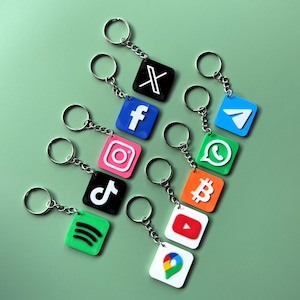 Gepersonaliseerde NFC-sleutelhanger | Aanpasbare sleutelhanger met NFC-tag met pictogram | Instagram, WhatsApp, Bitcoin | Sociale media | Cadeau voor Vaderdag