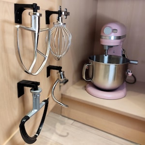 KitchenAid Mixer Attachment Holder | Wall & Cabinet Mount | ABS | &#39;L&#39; Shape Organizer | Paddle, Whisk, Hook, Beater Storage Organizer
