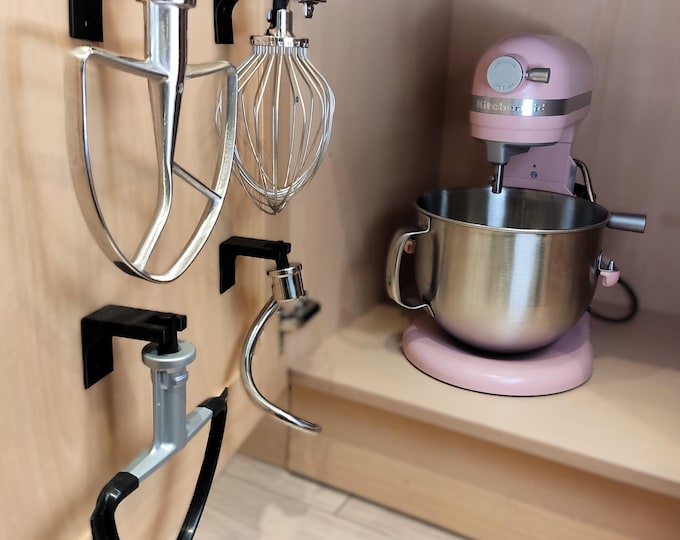 KitchenAid Mixer Attachment Holder | Wall & Cabinet Mount | 'L' Shape Organizer | Paddle, Whisk, Hook, Beater Storage Organizer