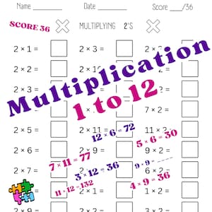 Printable Multiplication Worksheets 24 Page, Fill in the Blanks, Single Digit Multiplication (Numbers 1–12), Maths Drills, Instant download