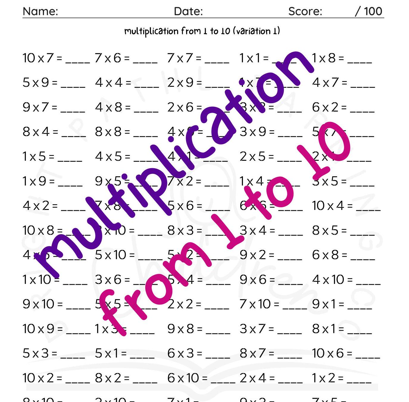 Multiplication Worksheets 10 Printable Fill in the Blanks Single