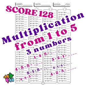Printable Multiplication 3 numbers Worksheets 20 Page, Single Digit Multiplication from 1–5 ,Maths Drills, Answers Included,Instant download