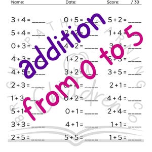 Fiches d&#39;exercices de maths, exercice de calcul sur les additions, nombres de 0 à 5 imprimables, entraînement au comptage rapide, devoirs sur les additions, fiche d&#39;exercices de maths, réponses incluses