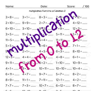 Multiplication Worksheets 10 Printable , Fill in the Blanks - Single Digit Multiplication (Numbers 0 – 12), Maths Drills, Answers Included