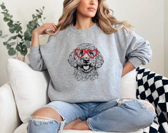 Poodle Sketch Sweatshirt, Heart Glasses Dog, Pet Lover Gift