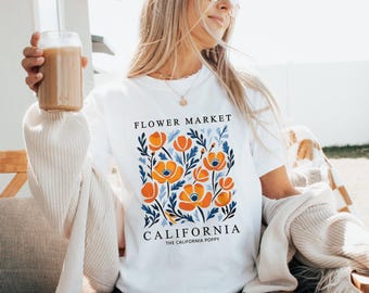 Flower Market California Shirt, Graphic Botanical Tee, Vintage Floral Unisex Top