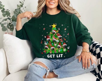 Funny Christmas Dog Sweatshirt, Get Lit Holiday Sweater, Unisex Graphic Xmas Top