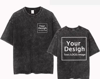 Custom Print Mineral Wash Tee, Retro Streetwear Style