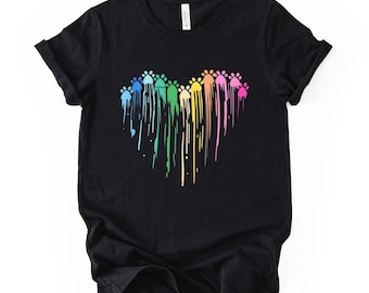 Rainbow Paw Print Heart Shirt, Colorful Dog Lover Tee, Pet Lover Graphic Shirt, Vintage Animal Rescue Top