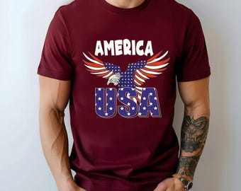 America USA Eagle Graphic T-Shirt Patriotic Fourth Of July Tee