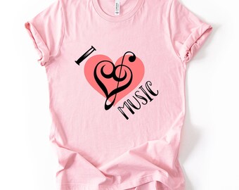 Music Heart Shirt, Treble Clef Tee, Music Lover Graphic Top