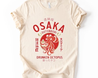 Osaka Octopus Graphic Tee, Japanese Street Art Shirt, Unisex Travel Top