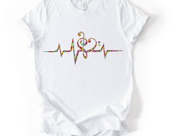 Heartbeat Music Shirt, Treble Clef Tee, Colorful Music Lover Top