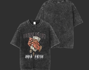 Retro Washed Cotton Graphic Tee: Dark Plan Have Faith Streetwear