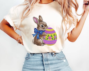 Easter Bunny Shirt with Egg, Spring Rabbit Graphic Tee