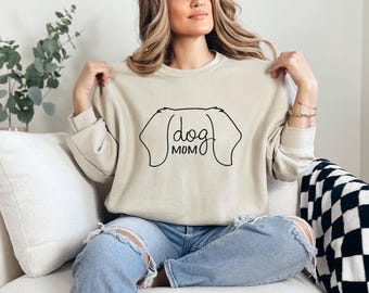 Dog Mom Sweatshirt, Dog Outline Graphic, Pet Lover Gift