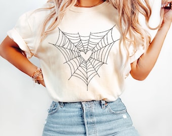 Spider Web Heart Graphic Tee, Spooky Fall Shirt
