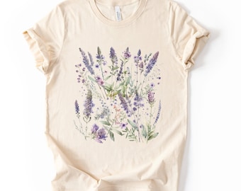 Lavender Wildflower Shirt, Botanical Floral Graphic Tee, Cottagecore Nature T-Shirt