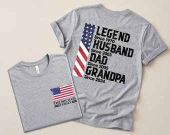 Custom Grandpa Shirt, Personalized Legend Husband Dad Grandpa Tee, American Flag Family Shirt Gift for Grandpa