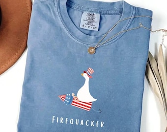 Firequacker Goose Patriotic Tee: Comfort Colors Fourth of July T-Shirt