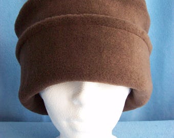 DARK BROWN Polar Fleece Pillbox Winter Beanie Hat - Unisex - Skullcap