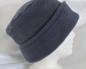 DENIM - Polar Fleece Pillbox Beanie Winter Hat - Lined w Fleece - Unisex