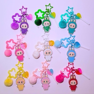 Pop Mart Labubu Inspired Keychain Bag Charm – Kawaii Acrylic Charm | Cute Accessory for Bags, Backpacks, Purses & Keys
