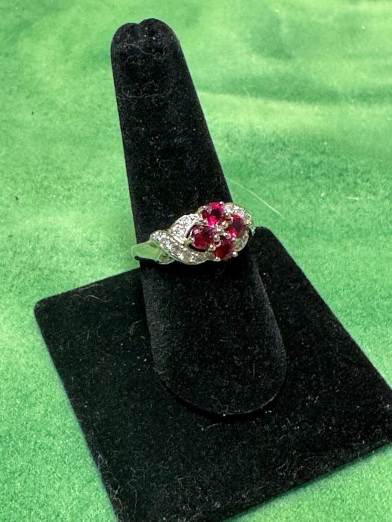 Sterling Silver Ruby & Clear Stone Ring | 925 Sil… - image 2
