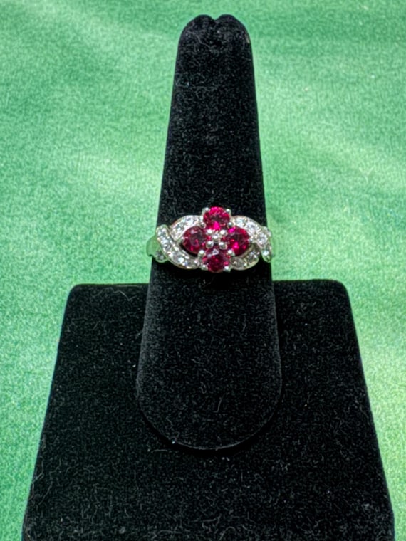 Sterling Silver Ruby & Clear Stone Ring | 925 Sil… - image 1