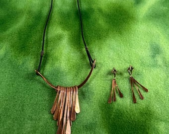 Copper Statement Necklace & Clip On Earrings Set | Modern Boho Jewelry