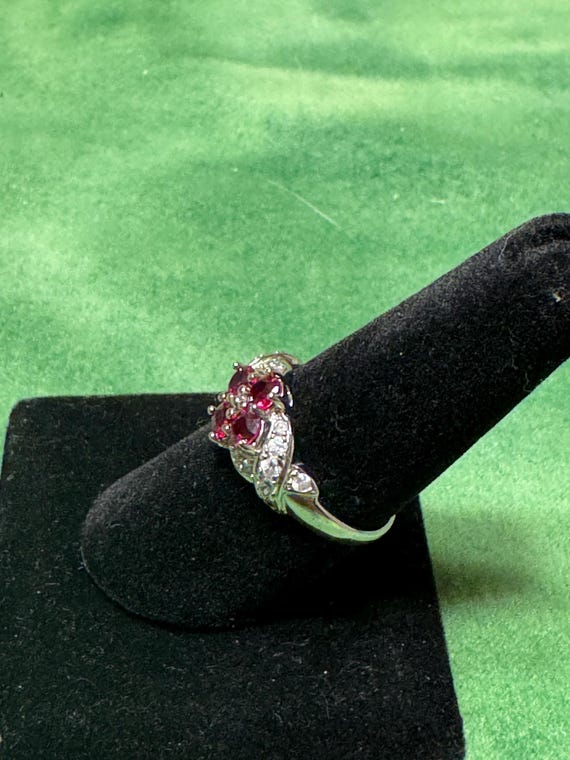 Sterling Silver Ruby & Clear Stone Ring | 925 Sil… - image 4