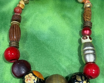 Vintage Mixed Bead Statement Necklace | Eclectic Boho Jewelry