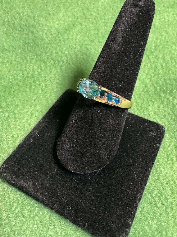 Vintage 14K Gold Blue Topaz Ring – SCBS Thailand (Size 8.5) View 6