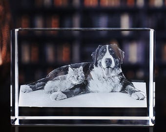 Custom 3D Crystal Photo: Personalized K9 Crystal Keepsake, Pet & Family Memories