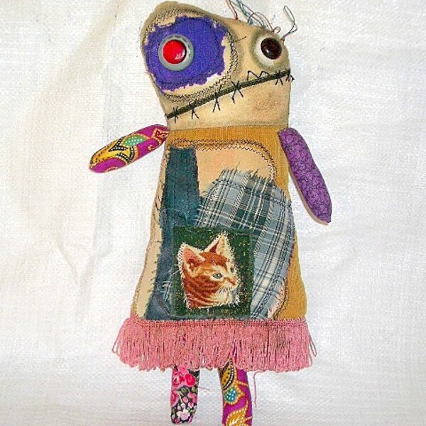 Folk Art Doll Milly the grungy Hippie Monster Doll Reserved for Mary