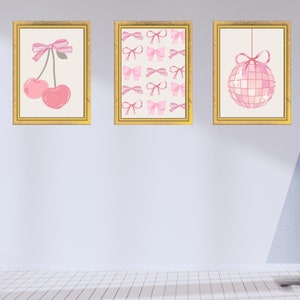 Coquette Girly Decor, Trendy bow decor, Room Decor, Pack of 3 Digital Wall Art/Decor