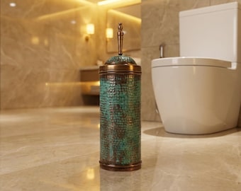 Handgemaakte messing toiletborstelhouder | Rustiek Marokkaans badkamerdecor | Badkameraccessoire patina