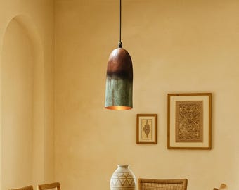 Lámpara colgante de cobre oxidado hecha a mano / Lámpara marroquí con efecto verdigris