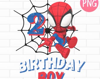 Spidey and his Amazing Friends Birthday PNG, Spidey Clipart, Spidey Birthday Boy shirt, cake topper, decoration, Second Birthday