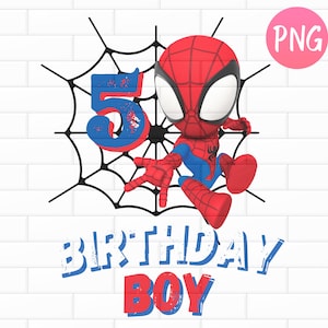Spidey and his Amazing Friends Birthday PNG, Spidey Clipart, Spidey Birthday Boy shirt, cake topper, decoration, fifth Birthday