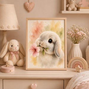 Cute Bunny with Flower Poster | Wooden Frame