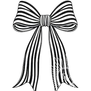 Ręcznie rysowana kokarda Czarno-białe paski Vintage Bow Clipart Cienka francuska kokarda Szkic DIY
