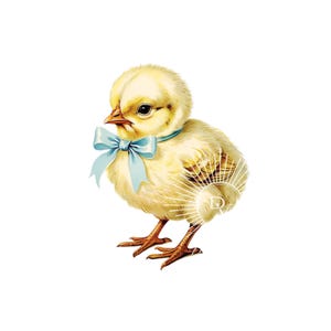 Pulcino di Pasqua con fiocco blu Acquerello Adorabile pulcino giallo Stile vintage Perfetto per primavera o Pasqua fai da te o clipart