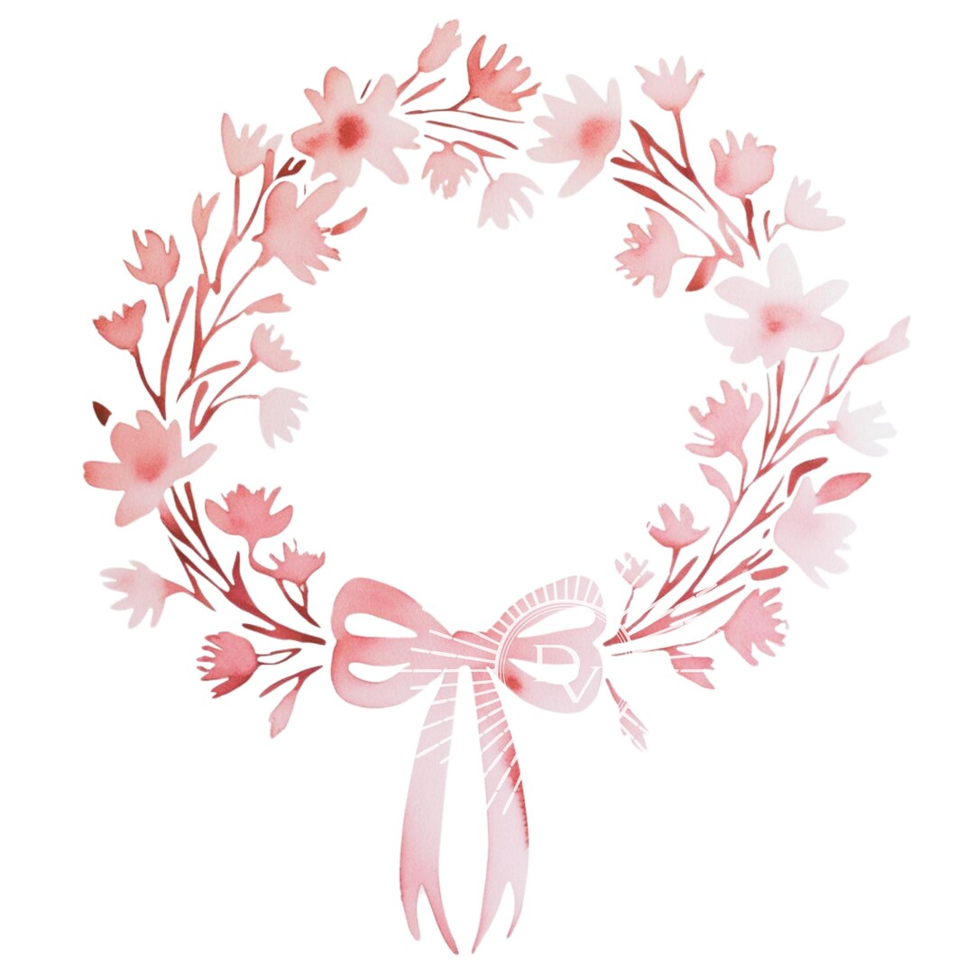 Light Pink Watercolor Floral Wreath With Bow Clipart Watery Flowers DIY ...